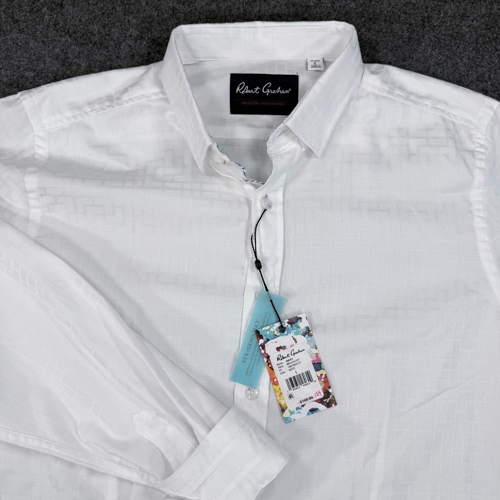Robert Graham Amory White Jacquard Tailored Fit Shirt MS231013TF Mens L NEW